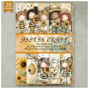 A5 Sheets, Cute Little Bee Girl Style Sunflowers Bees DIY Paper Crafting Set